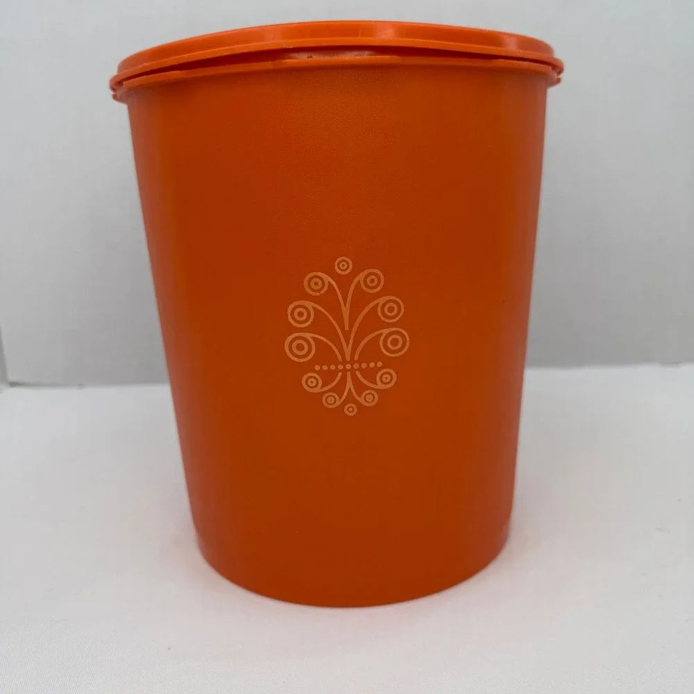 Vintage Tupperware Orange Servalier Canister Sunburst Lid 805-3 Retro Kitchen